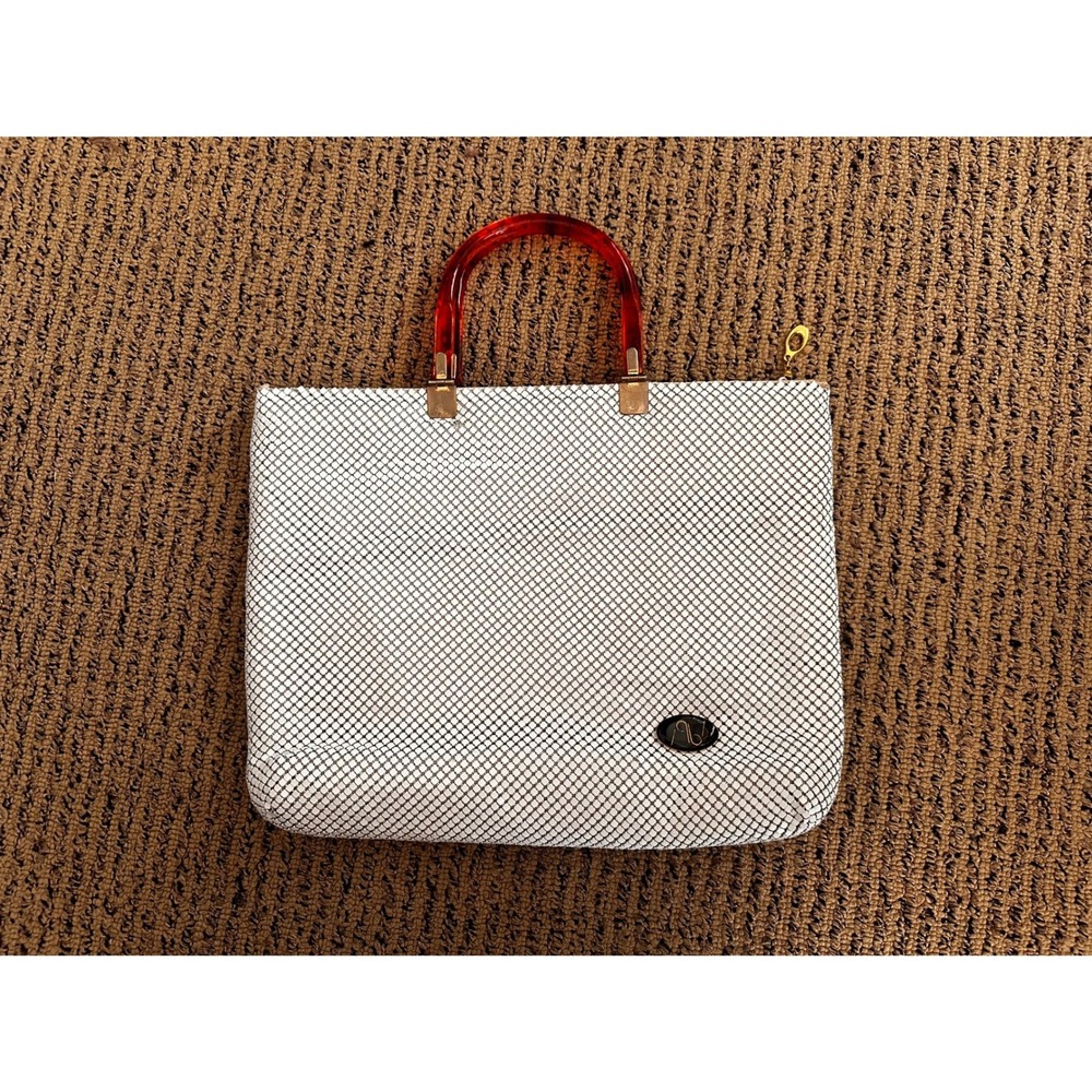 1967 A.B. Handbags White Mesh‑Look Purse w/ Amber Handles Vintage Bag MCM